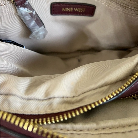 Nine West Angelina Chic Quilted Burgundy Double Compartments Crossbody Bag - Picture 11 of 14